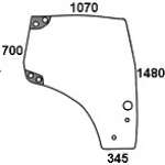 CASE / STEYR - szyba drzwiowa prawa zielona z nadrukiem MXU